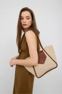 Shule Bags Petre Wicker Shoulder Bag Cream - Image 2