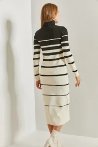 Bianco Lucci Women Turtleneck Striped LONG Knit Dress - Image 3