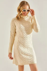 Bianco Lucci Women Turtleneck Patterned Knit Dress