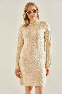 Bianco Lucci Women Turtleneck Patterned Knit Dress - Image 3