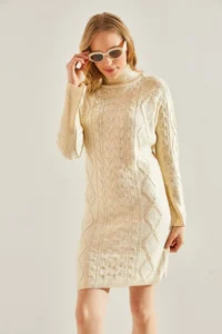 Bianco Lucci Women Turtleneck Patterned Knit Dress - Image 4