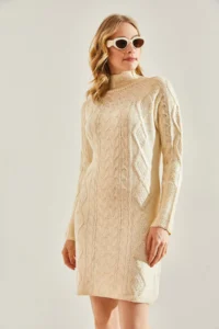 Bianco Lucci Women Turtleneck Patterned Knit Dress - Image 5