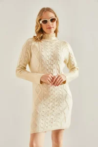 Bianco Lucci Women Turtleneck Patterned Knit Dress - Image 6