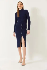 Bianco Lucci Women Ribbed buttoned Knit Dress - Image 2