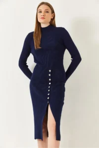 Bianco Lucci Women Ribbed buttoned Knit Dress - Image 3