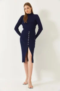 Bianco Lucci Women Ribbed buttoned Knit Dress - Image 4