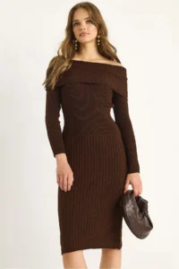 Bianco Lucci Women Ribbed Madonna Collar Knit Dress