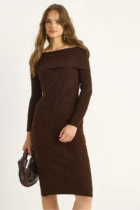 Bianco Lucci Women Ribbed Madonna Collar Knit Dress - Image 2