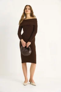 Bianco Lucci Women Ribbed Madonna Collar Knit Dress - Image 4