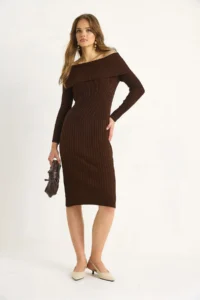 Bianco Lucci Women Ribbed Madonna Collar Knit Dress - Image 5