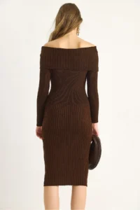 Bianco Lucci Women Ribbed Madonna Collar Knit Dress - Image 8