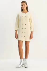 Bianco Lucci Women's Crew Neck Button Detailed Knitwear Dress