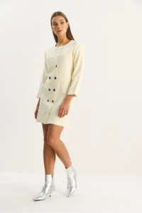 Bianco Lucci Women's Crew Neck Button Detailed Knitwear Dress - Image 3