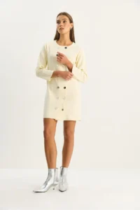 Bianco Lucci Women's Crew Neck Button Detailed Knitwear Dress - Image 4