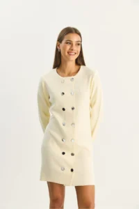 Bianco Lucci Women's Crew Neck Button Detailed Knitwear Dress - Image 5
