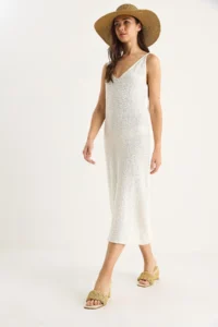 Bianco Lucci Women's Striped Back Detailed Strappy Summer Knitwear Dress - Image 3