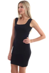 Cool & Sexy Knitwear Square Yaka Sleeveless Dress Black - Image 2