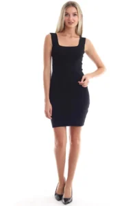 Cool & Sexy Knitwear Square Yaka Sleeveless Dress Black - Image 3