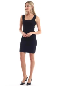 Cool & Sexy Knitwear Square Yaka Sleeveless Dress Black - Image 4