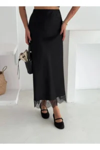 Cool & Sexy Lace Detay Satin LONG Skirt
