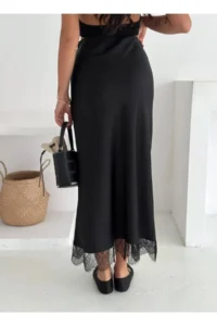 Cool & Sexy Lace Detay Satin LONG Skirt - Image 4