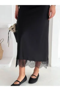 Cool & Sexy Lace Detay Satin LONG Skirt - Image 6