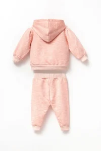 Minipodyum Raised 2 Thread Baby Girl Zippered Hooded Cotton Bottom Top Set - Image 2