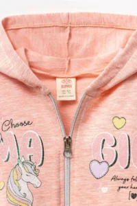 Minipodyum Raised 2 Thread Baby Girl Zippered Hooded Cotton Bottom Top Set - Image 3