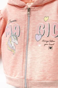 Minipodyum Raised 2 Thread Baby Girl Zippered Hooded Cotton Bottom Top Set - Image 4