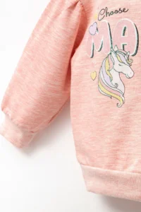 Minipodyum Raised 2 Thread Baby Girl Zippered Hooded Cotton Bottom Top Set - Image 5