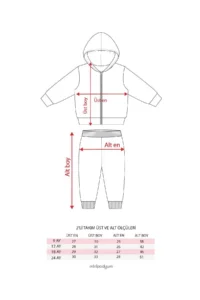 Minipodyum Raised 2 Thread Baby Girl Zippered Hooded Cotton Bottom Top Set - Image 7