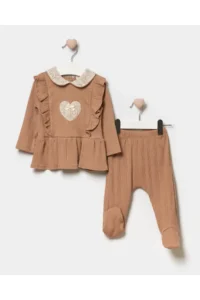 Minipodyum Baby Girl Patikli Newborn Cotton Bottom Top Set - Image 2