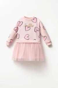 Minipodyum 100% Cotton Seasonal Long Sleeve Daily Girl's Tulle Dress Age 4-7 - Image 2