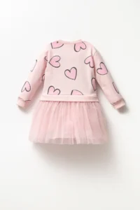 Minipodyum 100% Cotton Seasonal Long Sleeve Daily Girl's Tulle Dress Age 4-7 - Image 3