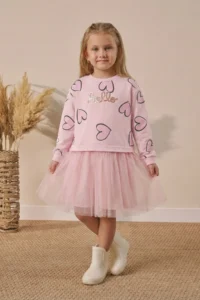 Minipodyum 100% Cotton Seasonal Long Sleeve Daily Girl's Tulle Dress Age 4-7