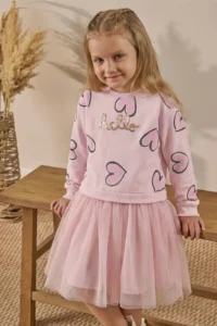 Minipodyum 100% Cotton Seasonal Long Sleeve Daily Girl's Tulle Dress Age 4-7 - Image 2