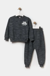Minipodyum Boy's 2 Thread Raised Cotton Printed Tracksuit Set