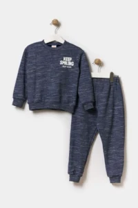 Minipodyum Boy's 2 Thread Raised Cotton Printed Tracksuit Set