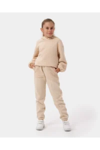 Minipodyum Girl's Hooded Unprinted Quilted Sweatshirt Tracksuit Set