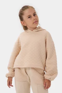 Minipodyum Girl's Hooded Unprinted Quilted Sweatshirt Tracksuit Set - Image 2