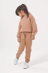 Minipodyum Girl's Hooded Unprinted Quilted Sweatshirt Tracksuit Set - Image 2