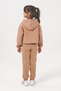 Minipodyum Girl's Hooded Unprinted Quilted Sweatshirt Tracksuit Set - Image 3