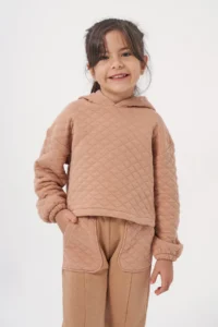 Minipodyum Girl's Hooded Unprinted Quilted Sweatshirt Tracksuit Set - Image 4