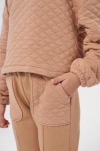 Minipodyum Girl's Hooded Unprinted Quilted Sweatshirt Tracksuit Set - Image 6