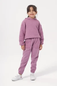 Minipodyum Girl's Hooded Unprinted Quilted Sweatshirt Tracksuit Set - Image 2