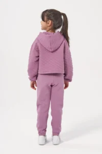 Minipodyum Girl's Hooded Unprinted Quilted Sweatshirt Tracksuit Set - Image 3