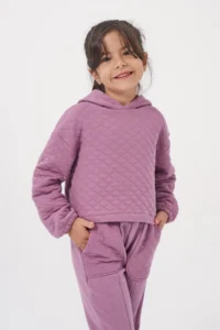 Minipodyum Girl's Hooded Unprinted Quilted Sweatshirt Tracksuit Set - Image 4