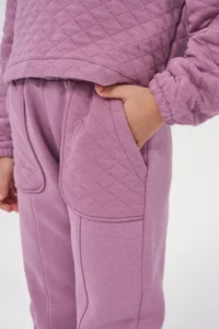 Minipodyum Girl's Hooded Unprinted Quilted Sweatshirt Tracksuit Set - Image 6