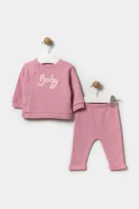 Minipodyum Seasonal Long Sleeve 100% Cotton Baby Girl Snap-On Bodysuit with Bottom Top and Double Tights