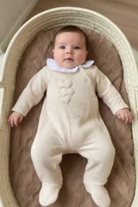 Minipodyum Seasonal Long Sleeve Collared 100% Cotton Snap Fastened Baby Girl Booties Jumpsuit 3-9 Months